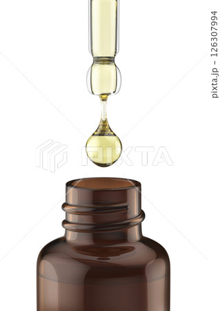 Opened glass dropper bottle with pipette Opened glass dropper bottle with pipette 126307994