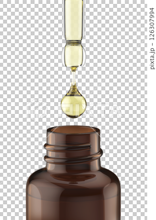Opened glass dropper bottle with pipette Opened glass dropper bottle with pipette 126307994