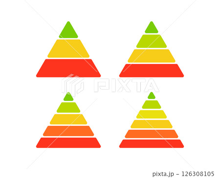 Levels of triangular pyramid. Half triangle pyramid chart. Maslow layer diagram. Development level infographic. Business graph. Vector illustration isolated on white background Levels of triangular pyramid. Half triangle pyramid chart. Maslow layer diagram. Development level infographic. Business graph. Vector illustration isolated on white background 126308105