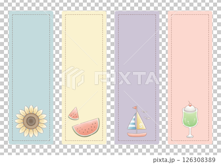 Simple and natural summer item frame set: watercolor, rectangular, vertical, 4 types Simple and natural summer item frame set: watercolor, rectangular, vertical, 4 types 126308389