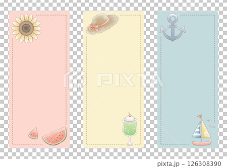 Simple and natural summer item frame set: watercolor, rectangular, vertical, 3 types Simple and natural summer item frame set: watercolor, rectangular, vertical, 3 types 126308390