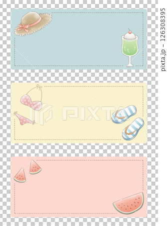 Simple and natural summer item frame set: watercolor, rectangular, horizontal, 3 types Simple and natural summer item frame set: watercolor, rectangular, horizontal, 3 types 126308395