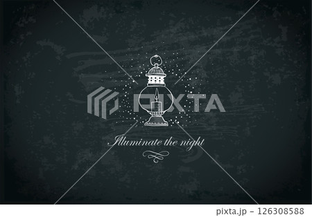 Vintage lantern with a glowing candle on blackboard background. Vector illustration with place for your text Vintage lantern with a glowing candle on blackboard background. Vector illustration with place for your text 126308588