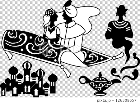 アラジンと魔法のランプのシルエットイラスト 126308657
