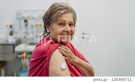 Portrait of lvoely elderly patient after vaccination. Portrait of lvoely elderly patient after vaccination. 126308711