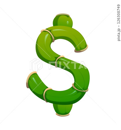 Forest bamboo plant font punctuation dollar currency sign. Garden bamboo font mark, Asian jungle nature isolated cartoon vector English alphabet type sign. Japan tropical plant ABC typeface symbol Forest bamboo plant font punctuation dollar currency sign. Garden bamboo font mark, Asian jungle nature isolated cartoon vector English alphabet type sign. Japan tropical plant ABC typeface symbol 126308749