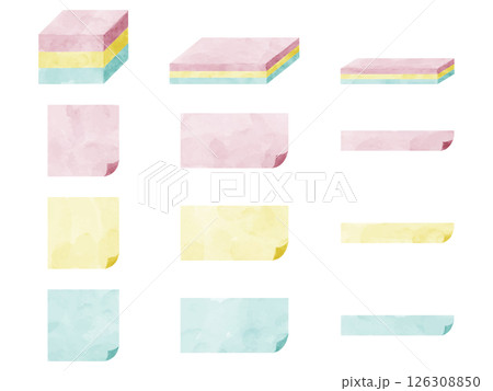 水彩画風の付箋のイラストセット 水彩画風の付箋のイラストセット 126308850