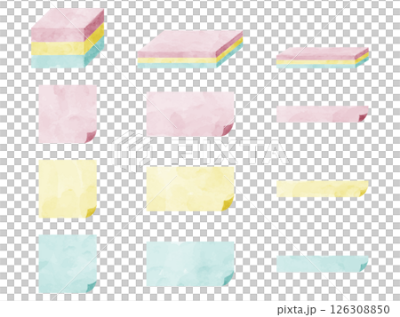 水彩画風の付箋のイラストセット 水彩画風の付箋のイラストセット 126308850