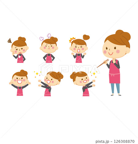 女性表情エプロンパターン2 126308870