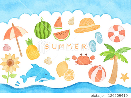 かわいい夏の手描きイラストセット かわいい夏の手描きイラストセット 126309419