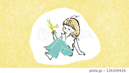 花をもって落ち込む女性のイラスト 126309426
