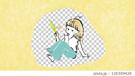花をもって落ち込む女性のイラスト 126309426