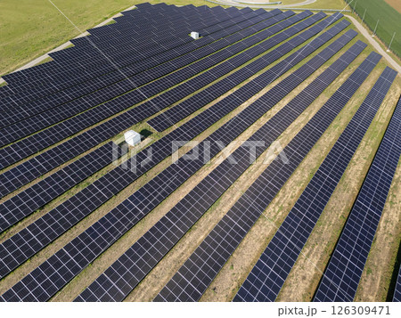 Aerial view of solar power station with energy storages 126309471