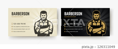 Stylish Barber Business Card Design with Retro Style 126311049