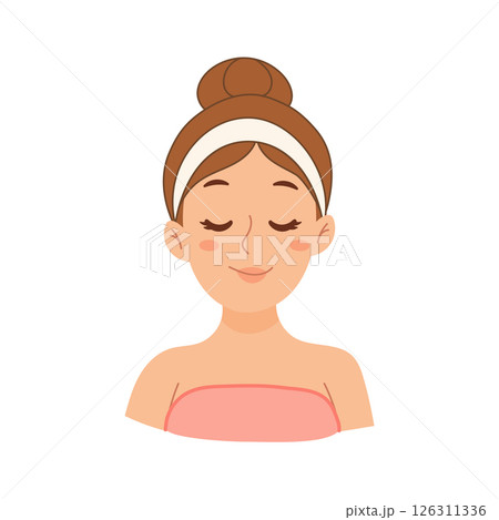 Clean fresh female face after skincare with closed eyes 126311336