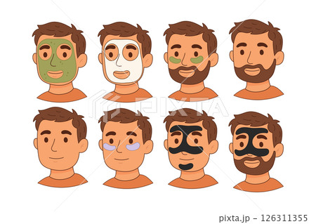 Set of male characters using different facial skincare masks 126311355