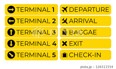 Airport Terminal and Direction Signs Vector Set Airport Terminal and Direction Signs Vector Set 126311554