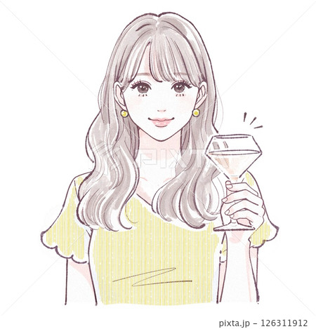 エレガントにグラスを持つ女性のイラスト 126311912