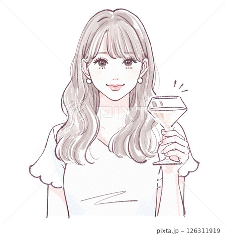 エレガントにグラスを持つ女性のイラスト 126311919