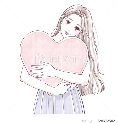 ハートを抱きしめる女性のイラスト 126312502
