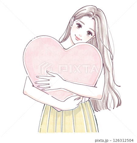 ハートを抱きしめる女性のイラスト 126312504