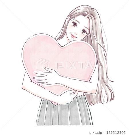 ハートを抱きしめる女性のイラスト 126312505