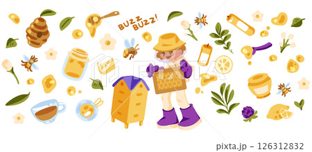 Beekeeping and Honey Elements Illustration Set 126312832