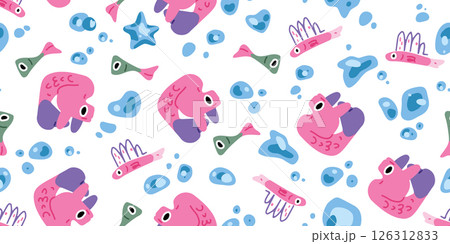 Seamless Pattern with Colorful Cartoon Fish 126312833