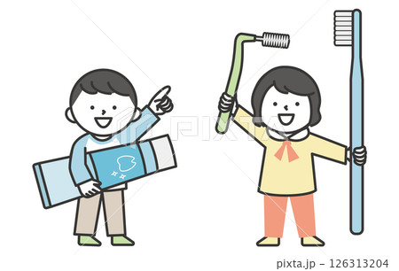 歯ブラシと歯磨き粉を持つ子供のイラスト|虫歯予防・歯みがき習慣のシンプルでかわいいイメージ 歯ブラシと歯磨き粉を持つ子供のイラスト|虫歯予防・歯みがき習慣のシンプルでかわいいイメージ 126313204