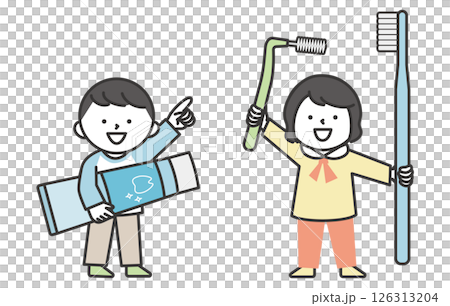 歯ブラシと歯磨き粉を持つ子供のイラスト|虫歯予防・歯みがき習慣のシンプルでかわいいイメージ 歯ブラシと歯磨き粉を持つ子供のイラスト|虫歯予防・歯みがき習慣のシンプルでかわいいイメージ 126313204