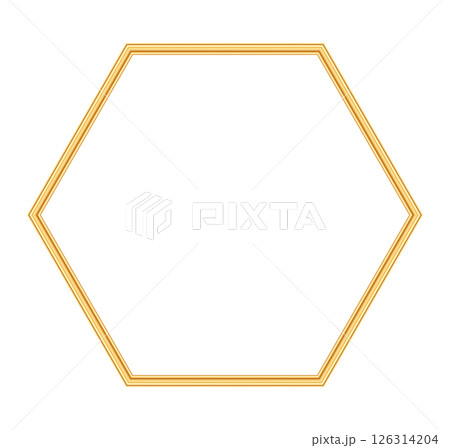 Decorative gold shiny hexagon border. Geometric hexagon ornamental frame for certificates, awards, stamps, vignette, various design. Vector illustration 126314204
