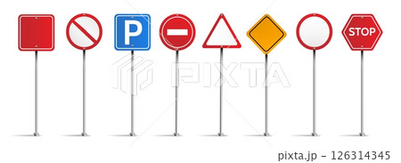 Road warning sign set Road warning sign set 126314345