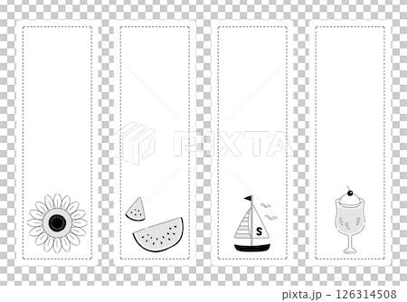 Simple and natural summer item frame set: monochrome, white background, rectangular, vertical writing, 4 types 126314508