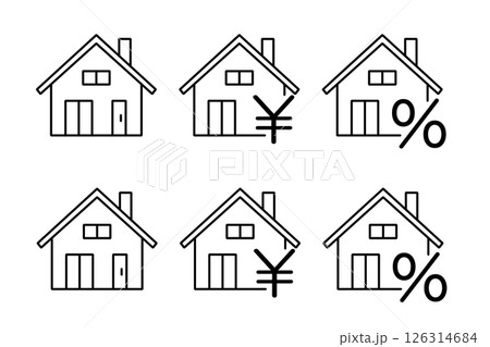 住宅に円マークとパーセンテージ記号がつけられたアイコンセット 126314684