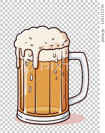 白バックにジョッキに入った泡が溢れるビールのイラスト 126315538