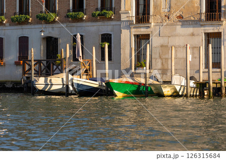 Venice, Italy boats parked, Grand canal Venice, Italy boats parked, Grand canal 126315684