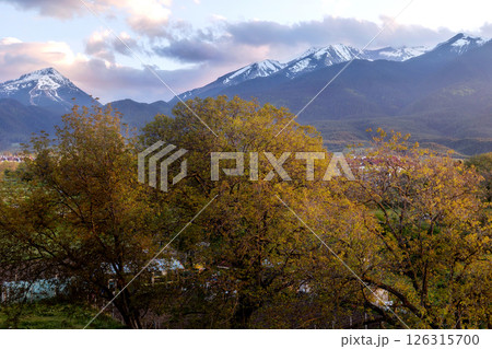 Bansko, Bulgaria spring, Pirin sunset panorama 126315700
