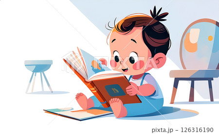 Illustration of baby reading a book 126316190
