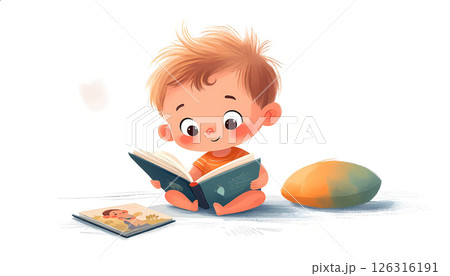 Illustration of baby reading a book 126316191