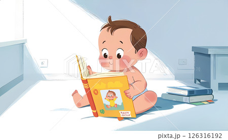 Illustration of baby reading a book 126316192