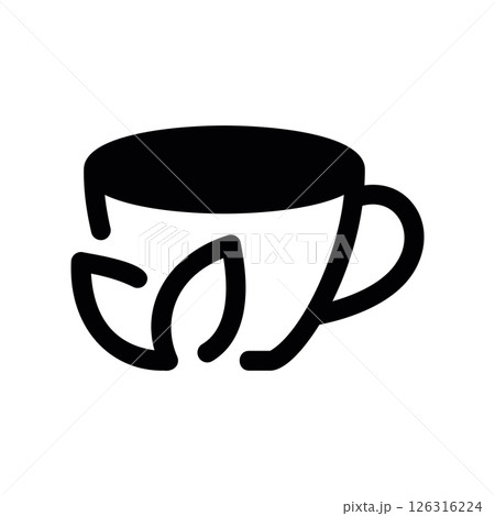 Outline Icon of a Teacup with Leaves Representing Herbal Drink Outline Icon of a Teacup with Leaves Representing Herbal Drink 126316224