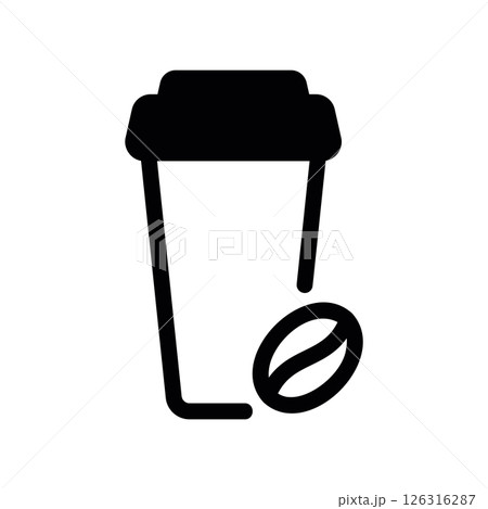 Black Silhouette of Takeaway Coffee Cup with Lid and Bean Icon 126316287