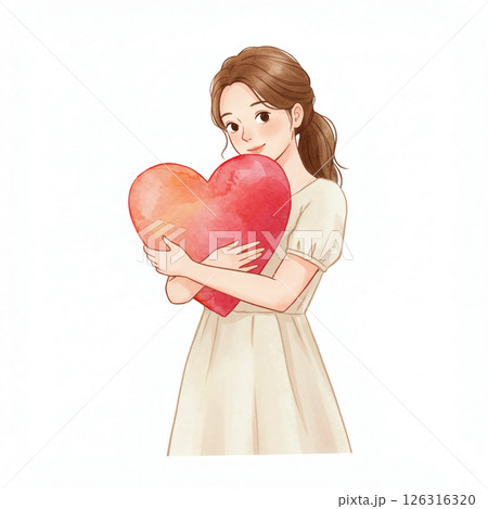ハートを抱きしめる女性のイラスト 126316320