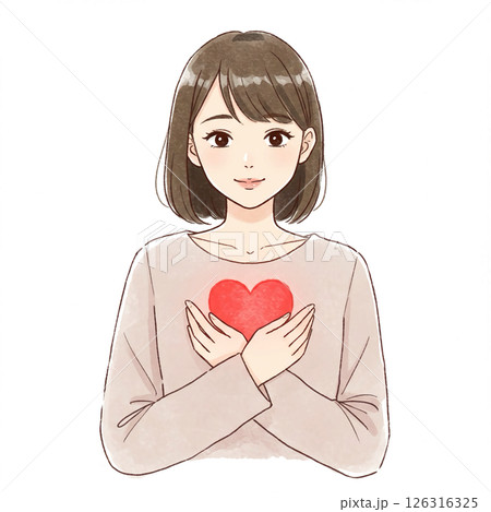 ハートを抱きしめる女性のイラスト 126316325