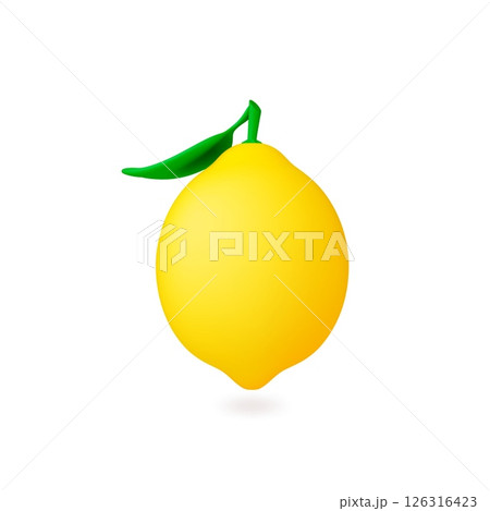 Lemon 3d element. Citrus with green leaf. Isolated juicy fruit rendering style icon. Realistic yellow vitamin fresh food, natural ingredient, vector symbol Lemon 3d element. Citrus with green leaf. Isolated juicy fruit rendering style icon. Realistic yellow vitamin fresh food, natural ingredient, vector symbol 126316423