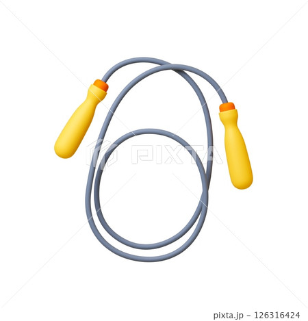 Jumping rope 3d. Isolated sport gym equipment, simple tool for cardio workout at home or outdoor. Children play element, healthy workout vector symbol 126316424