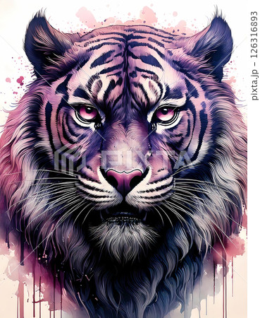 Majestic roaring tiger portrait with intense pink and purple tones 126316893