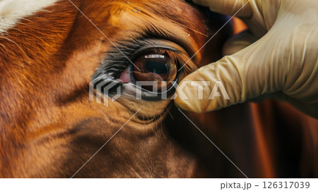 Close-up of horse eyes, ophthalmic disease diagnosis 126317039