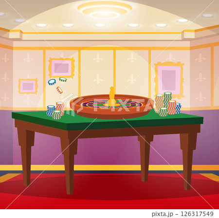 Casino interior. luxury room with roulette for gambling players. vector background 126317549