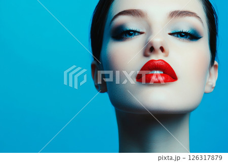 Portrait of woman with red lips and bright makeup 126317879